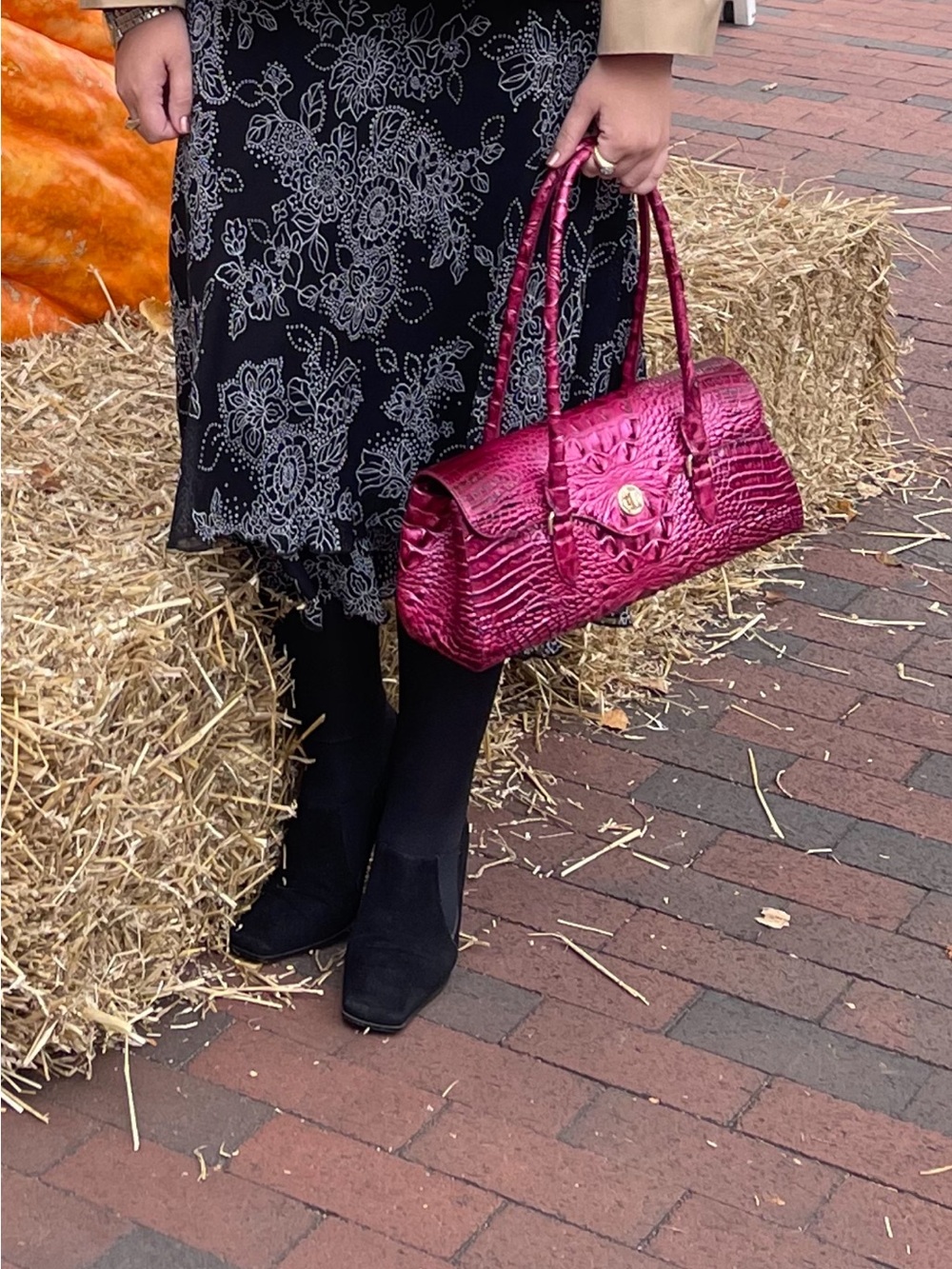 Brahmin Fuchsia Croc-Embossed Shoulder Bag